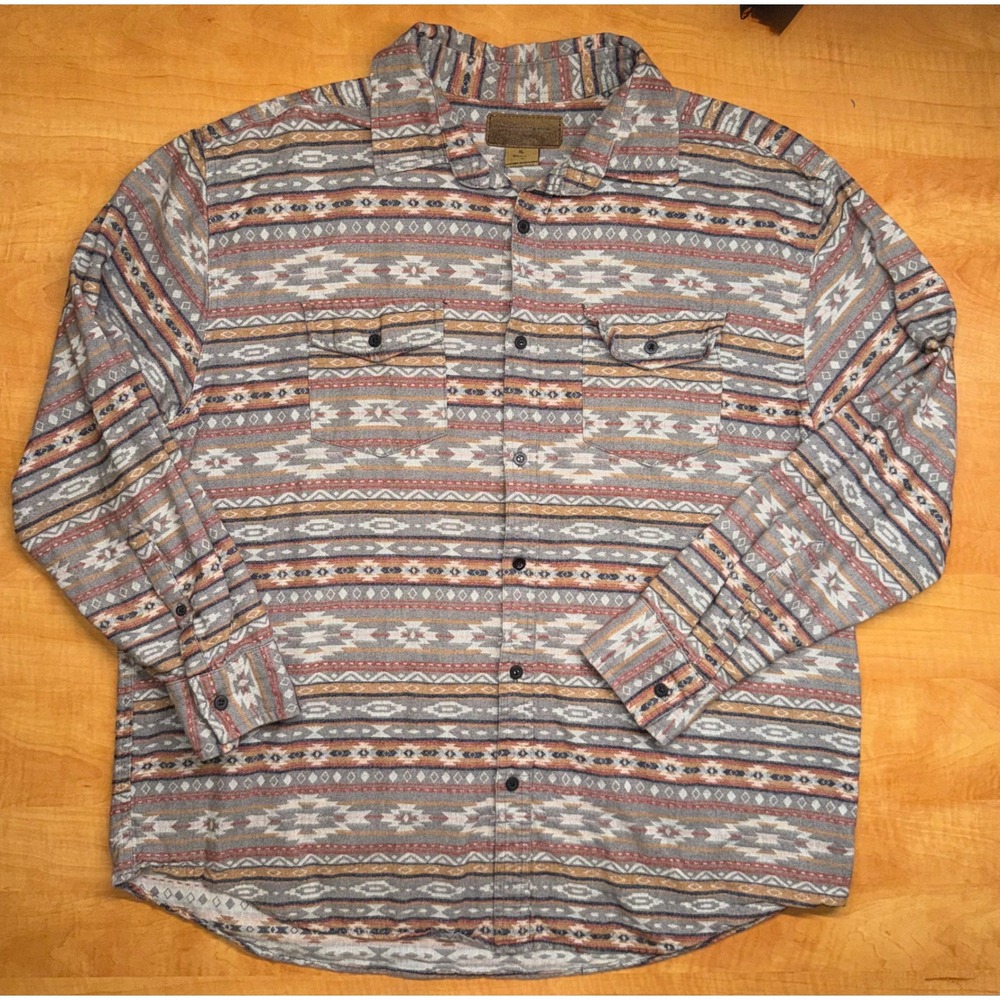 Clearwater Outfitters Mens XL Southwestern Aztec Cotton Flannel Shirt Grey Rust